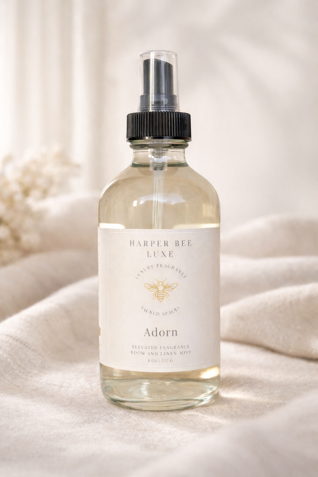 Adorn | Room and Linen Mist | 8oz Glass Bottle | Harper Bee Luxe